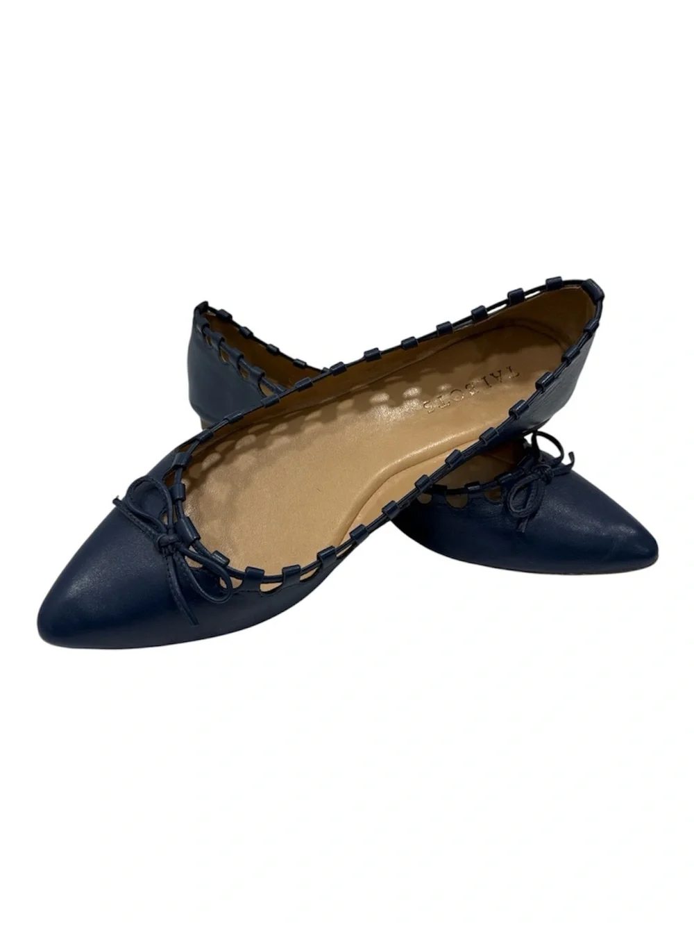 Talbots Navy Pointed Toe Flats with Loop Trim and Bow